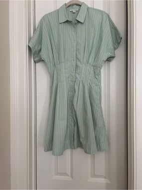 Short-Sleeve Button-Front Mint Green Stripe Mini Dress